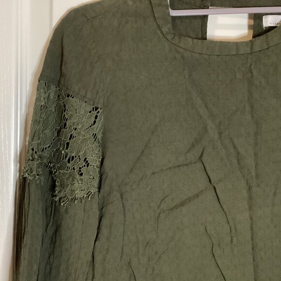 Camber & Grace Women's Long Sleeve Blouse Top Size SP Dark Green Boho Lace - Picture 3 of 7